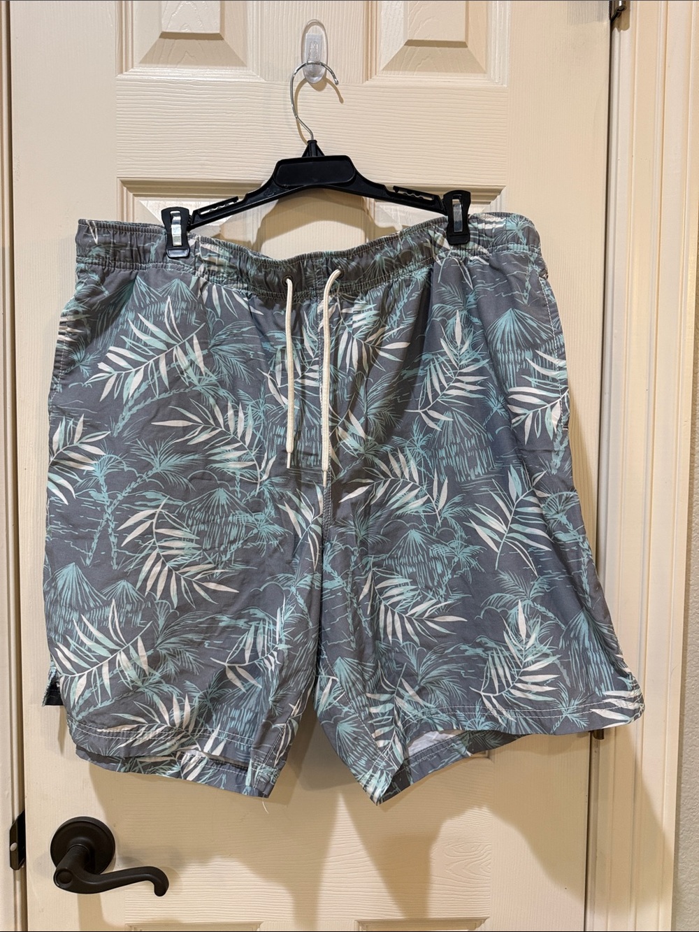Caribbean Gray Swim Shorts with Mint Tropical Print